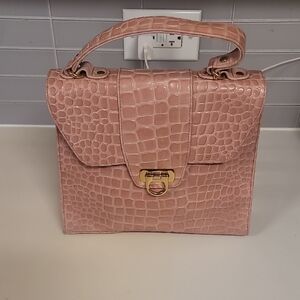 Lord & Taylor Elegant Pink Crocodile-Embossed Handbag